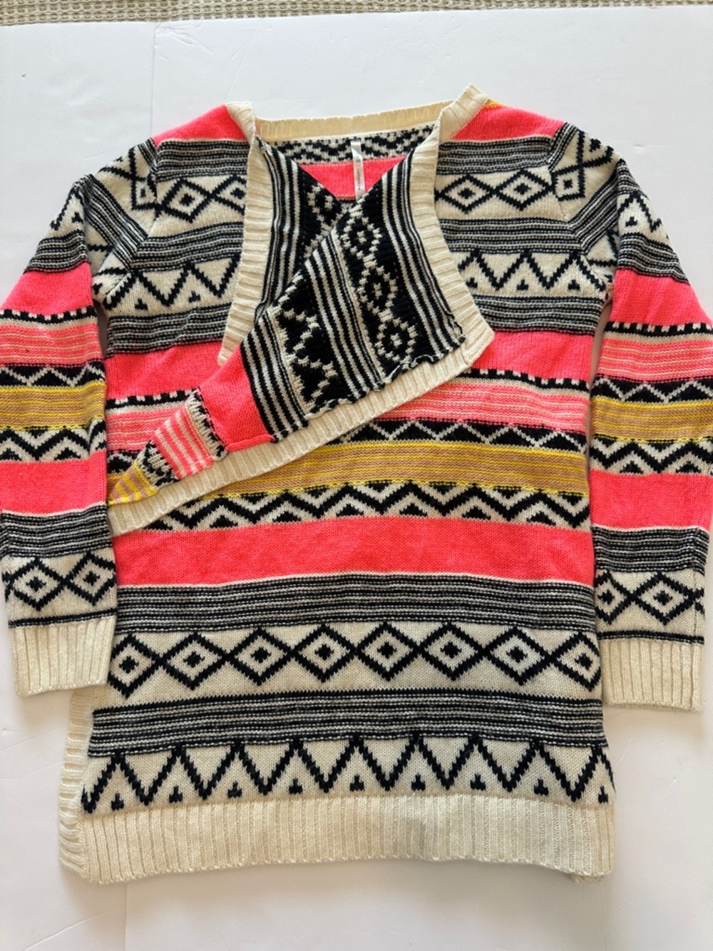Kate Collection Neon Aztec M Waterfall BOHO Cardigan Sweater